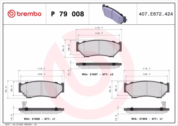 BREMBO Kit pastiglie freno, Freno a disco