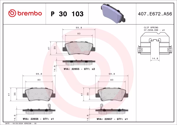 BREMBO Kit pastiglie freno, Freno a disco