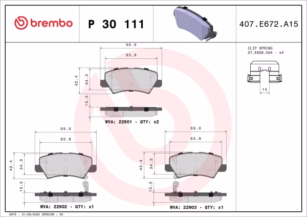 BREMBO Kit pastiglie freno, Freno a disco