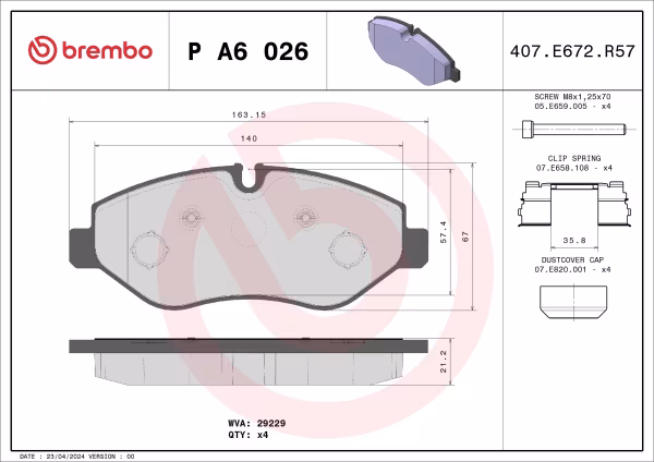 BREMBO Kit pastiglie freno, Freno a disco
