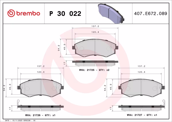 BREMBO Kit pastiglie freno, Freno a disco