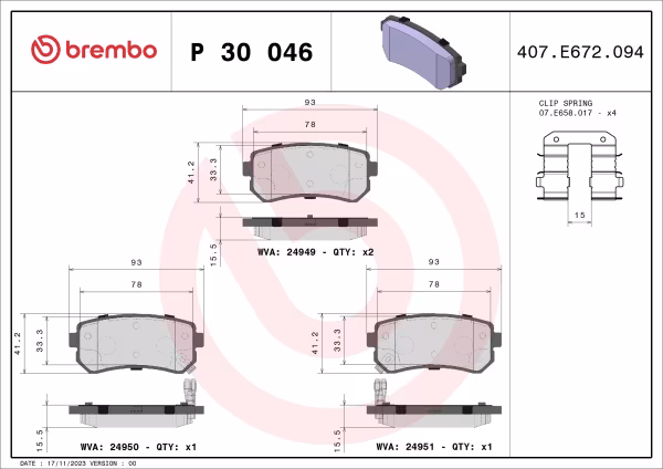 BREMBO Kit pastiglie freno, Freno a disco
