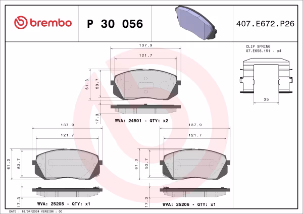 BREMBO Kit pastiglie freno, Freno a disco