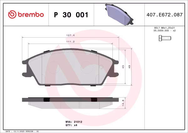 BREMBO Kit pastiglie freno, Freno a disco