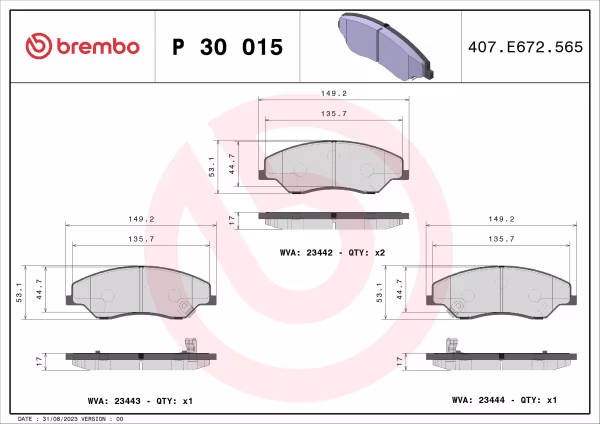 BREMBO Kit pastiglie freno, Freno a disco