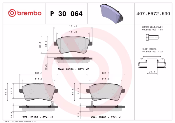 BREMBO Kit pastiglie freno, Freno a disco