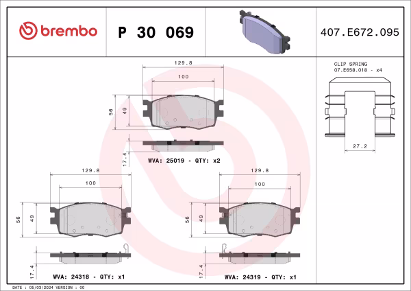BREMBO Kit pastiglie freno, Freno a disco