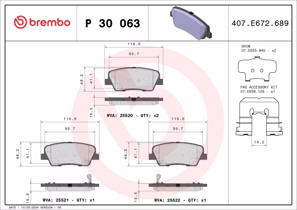 BREMBO Kit pastiglie freno, Freno a disco