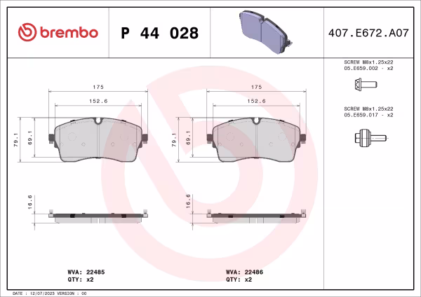 BREMBO Kit pastiglie freno, Freno a disco