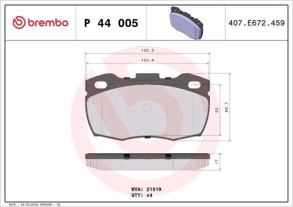 BREMBO Kit pastiglie freno, Freno a disco