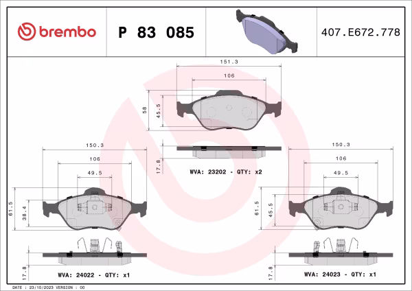 BREMBO Kit pastiglie freno, Freno a disco