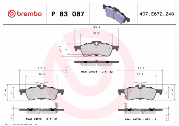 BREMBO Kit pastiglie freno, Freno a disco
