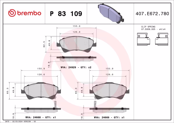 BREMBO Kit pastiglie freno, Freno a disco