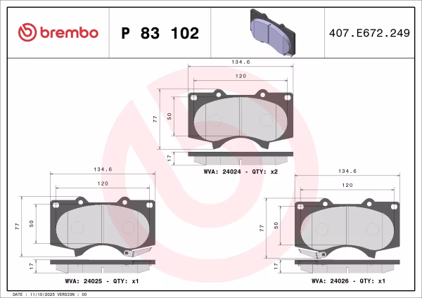 BREMBO Kit pastiglie freno, Freno a disco