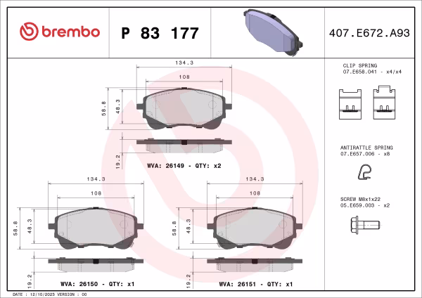BREMBO Kit pastiglie freno, Freno a disco