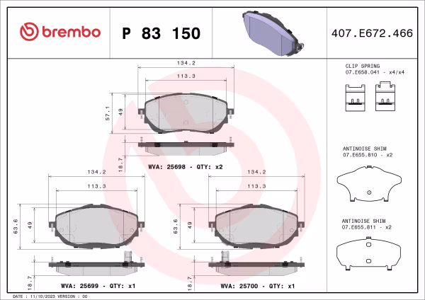 BREMBO Kit pastiglie freno, Freno a disco
