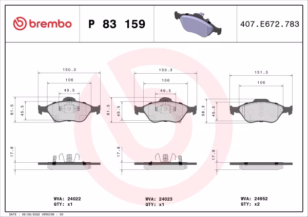BREMBO Kit pastiglie freno, Freno a disco
