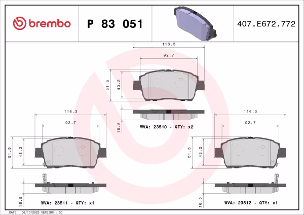 BREMBO Kit pastiglie freno, Freno a disco