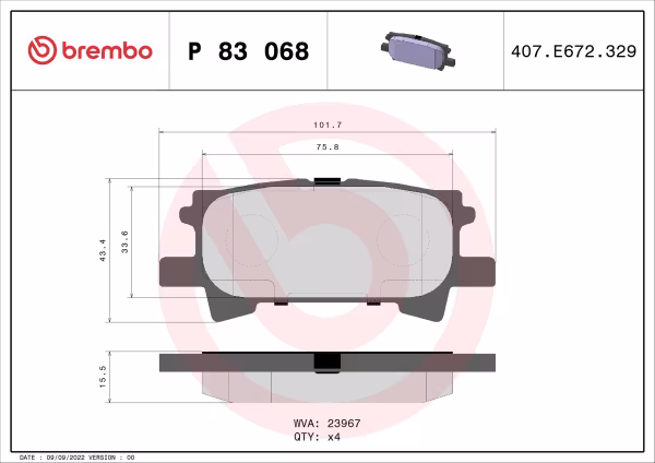 BREMBO Kit pastiglie freno, Freno a disco