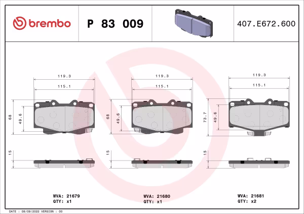BREMBO Kit pastiglie freno, Freno a disco