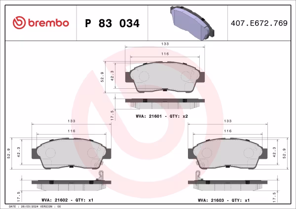 BREMBO Kit pastiglie freno, Freno a disco