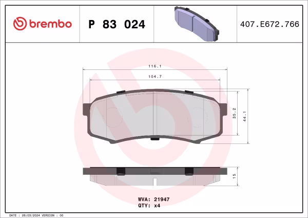 BREMBO Kit pastiglie freno, Freno a disco
