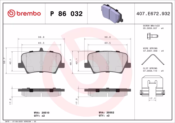 BREMBO Kit pastiglie freno, Freno a disco