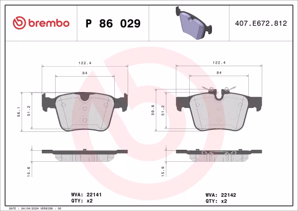 BREMBO Kit pastiglie freno, Freno a disco