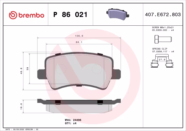 BREMBO Kit pastiglie freno, Freno a disco