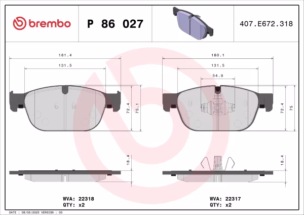 BREMBO Kit pastiglie freno, Freno a disco