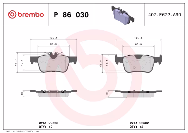 BREMBO Kit pastiglie freno, Freno a disco
