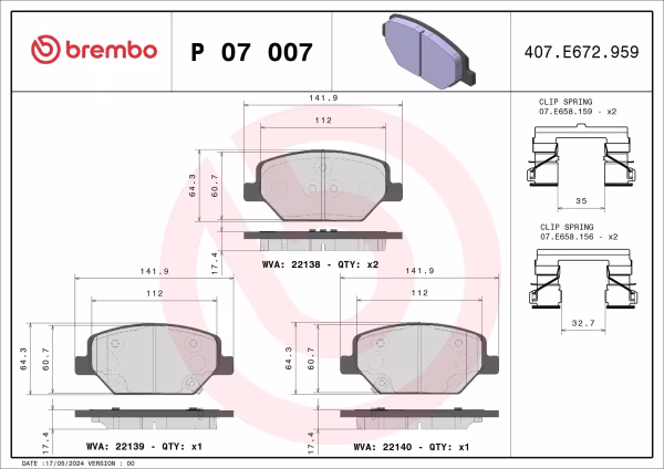 BREMBO Kit pastiglie freno, Freno a disco