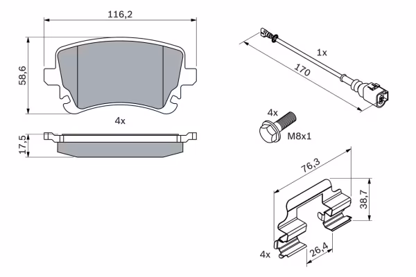 BOSCH Kit pastiglie freno, Freno a disco