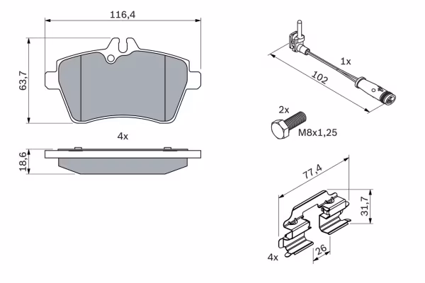 BOSCH Kit pastiglie freno, Freno a disco