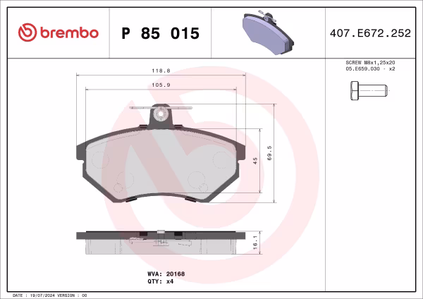 BREMBO Kit pastiglie freno, Freno a disco