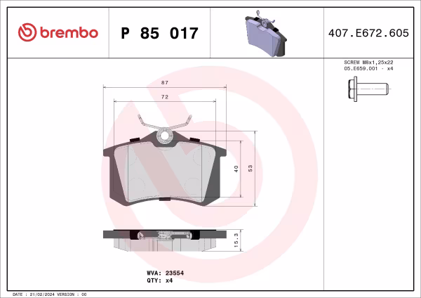 BREMBO Kit pastiglie freno, Freno a disco