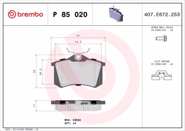 BREMBO Kit pastiglie freno, Freno a disco