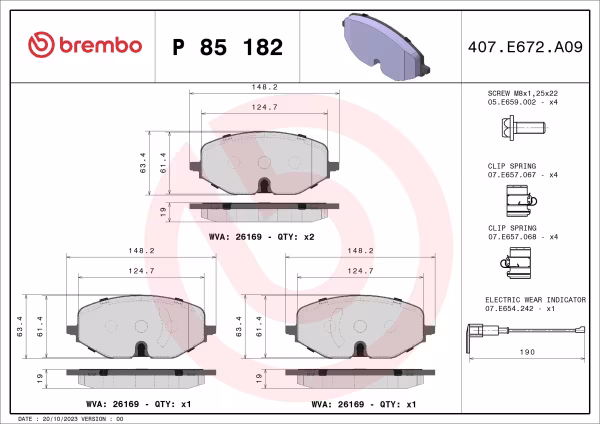 BREMBO Kit pastiglie freno, Freno a disco