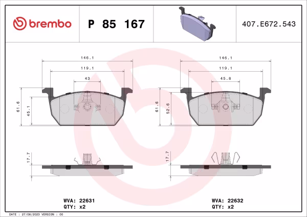 BREMBO Kit pastiglie freno, Freno a disco