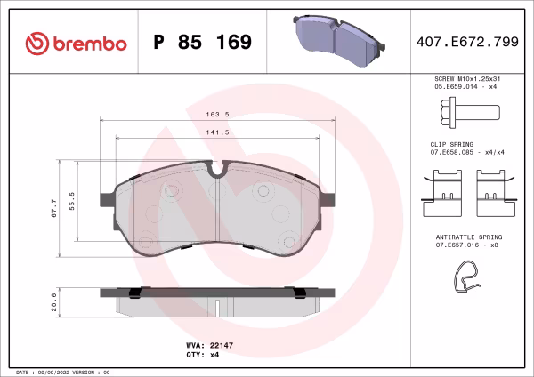 BREMBO Kit pastiglie freno, Freno a disco