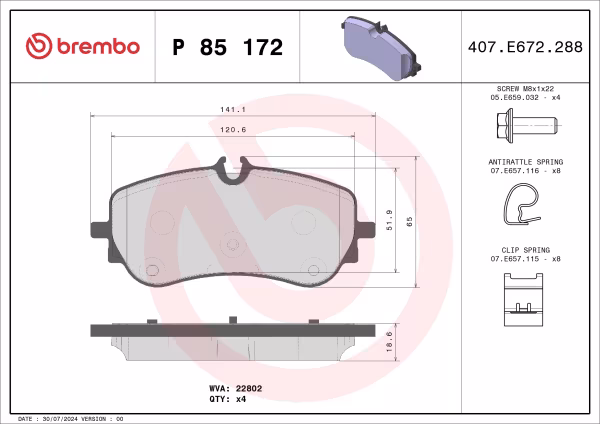 BREMBO Kit pastiglie freno, Freno a disco