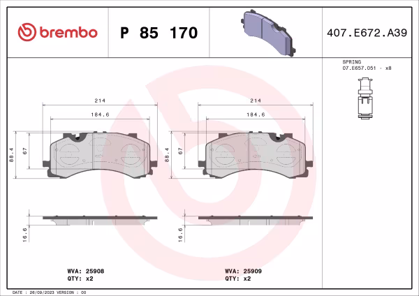 BREMBO Kit pastiglie freno, Freno a disco