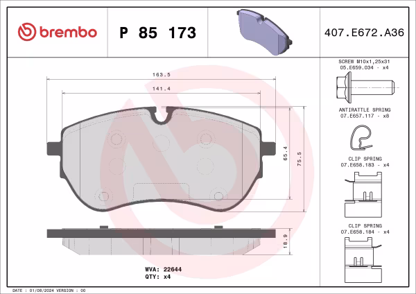 BREMBO Kit pastiglie freno, Freno a disco