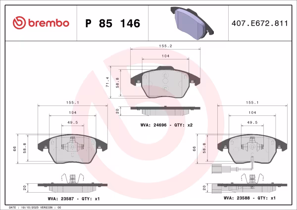 BREMBO Kit pastiglie freno, Freno a disco