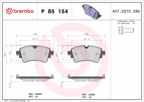 BREMBO Kit pastiglie freno, Freno a disco