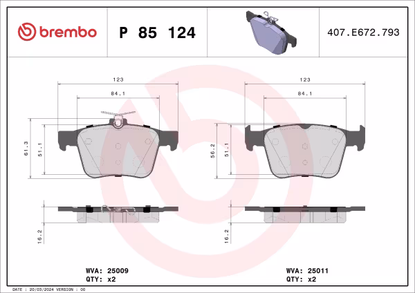 BREMBO Kit pastiglie freno, Freno a disco