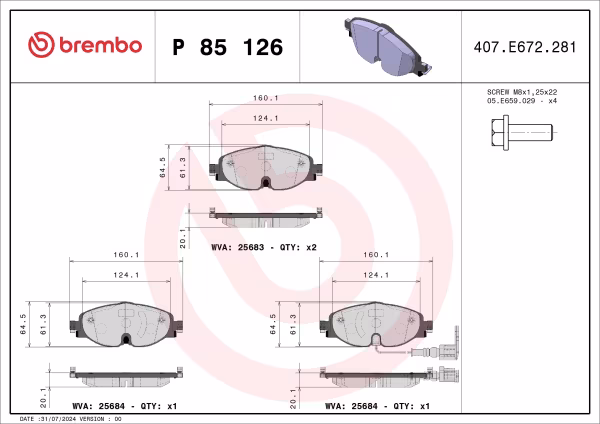 BREMBO Kit pastiglie freno, Freno a disco