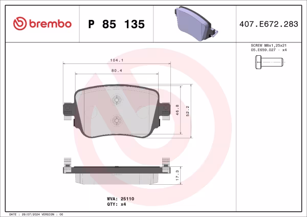 BREMBO Kit pastiglie freno, Freno a disco