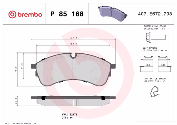 BREMBO Kit pastiglie freno, Freno a disco