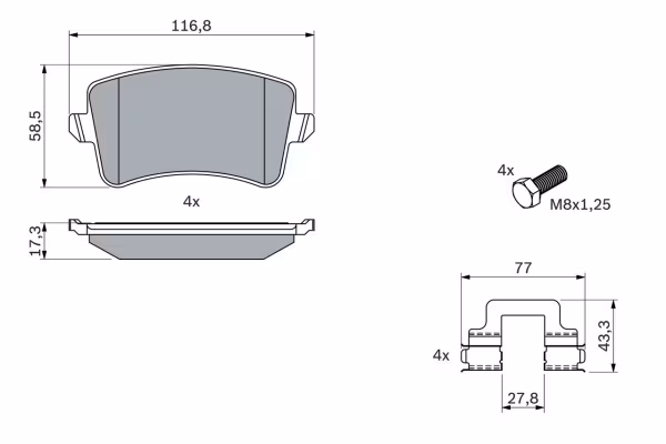 BOSCH Kit pastiglie freno, Freno a disco